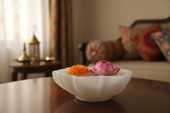 Handcrafted White Marble Flower Bowl – Decorative Urli & Serving Bowl   Marble