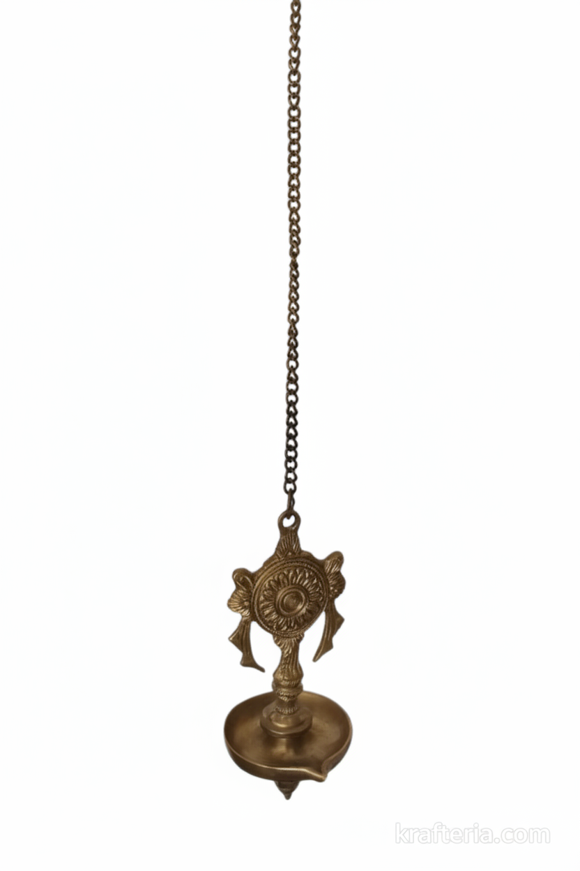 Antique Brass Shankh Chakra Wall Hanging Diya | Traditional Spiritual Oil Lamp   Brass Artwork