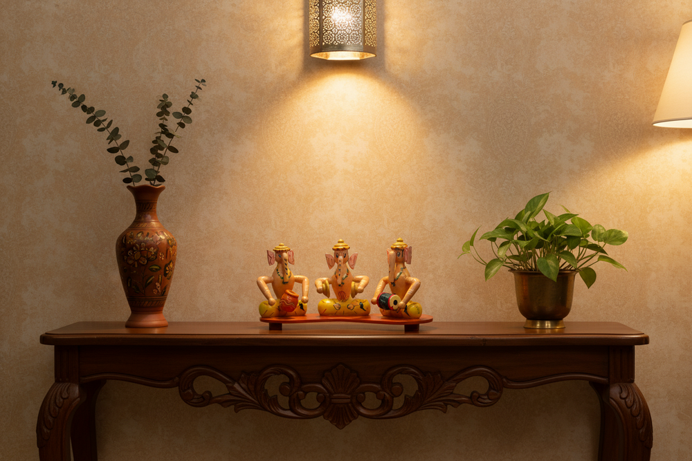 Handmade Channapatna wooden Ganesh music figurine set