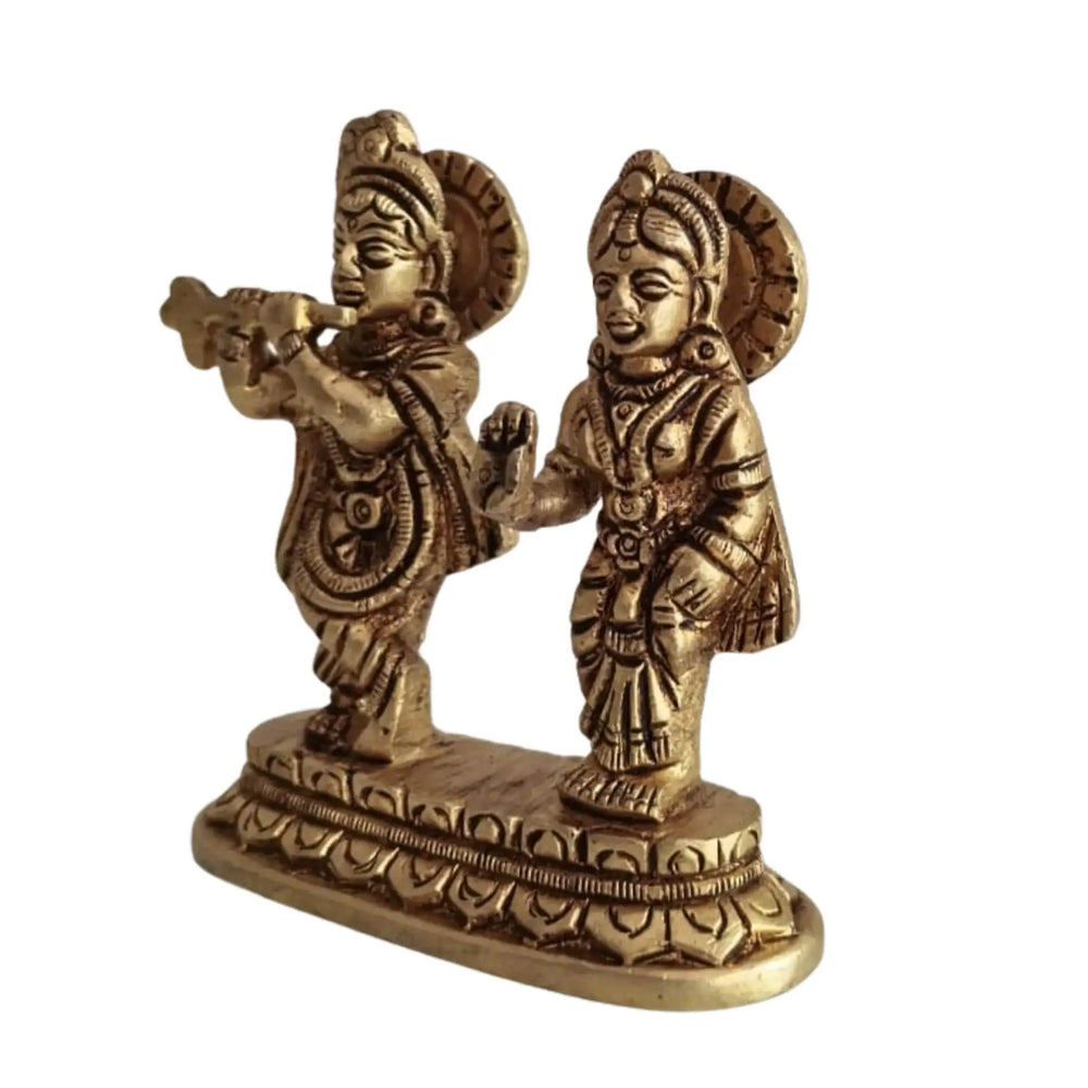 Brass Radha Krishna Idol with Flute and Peacock – Symbol of Eternal Love and Devotion   Brass Ware