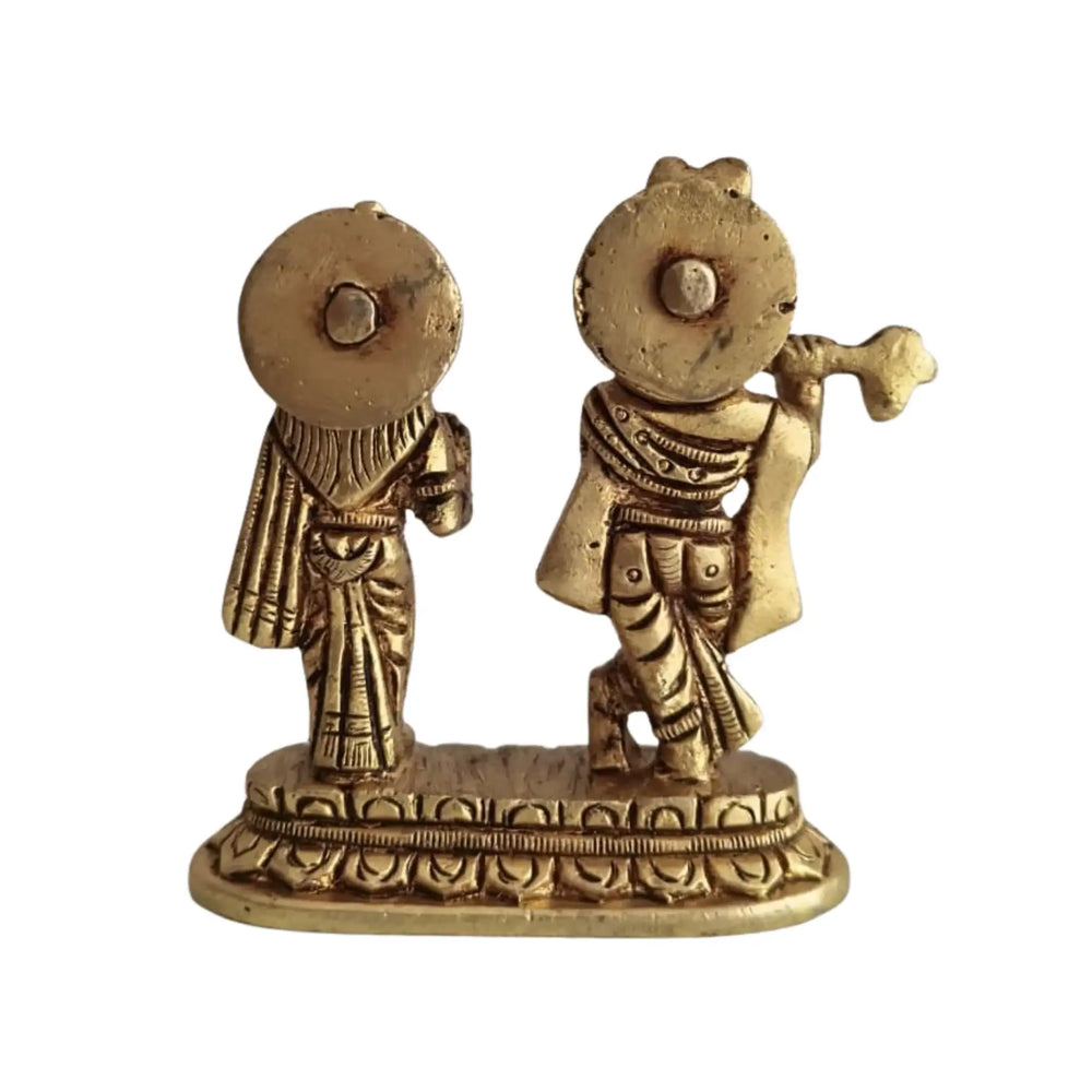 Brass Radha Krishna Idol with Flute and Peacock – Symbol of Eternal Love and Devotion   Brass Ware