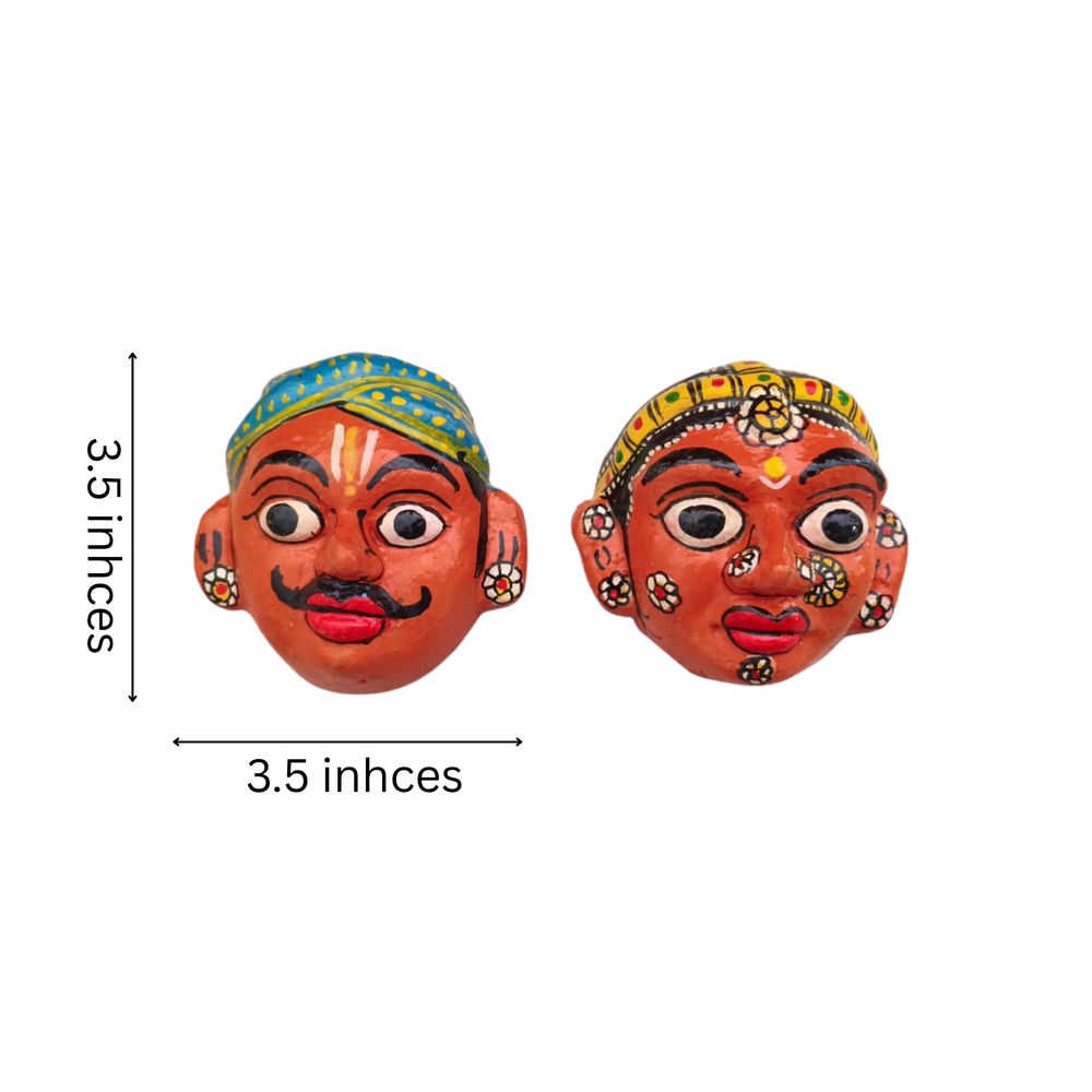 Traditional Cheriyal Art Couple Masks – Rustic Indian Folk Wall Hanging Set   wall decor