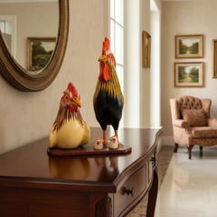 Telangana Nirmal art rooster and hen family wooden décor toy