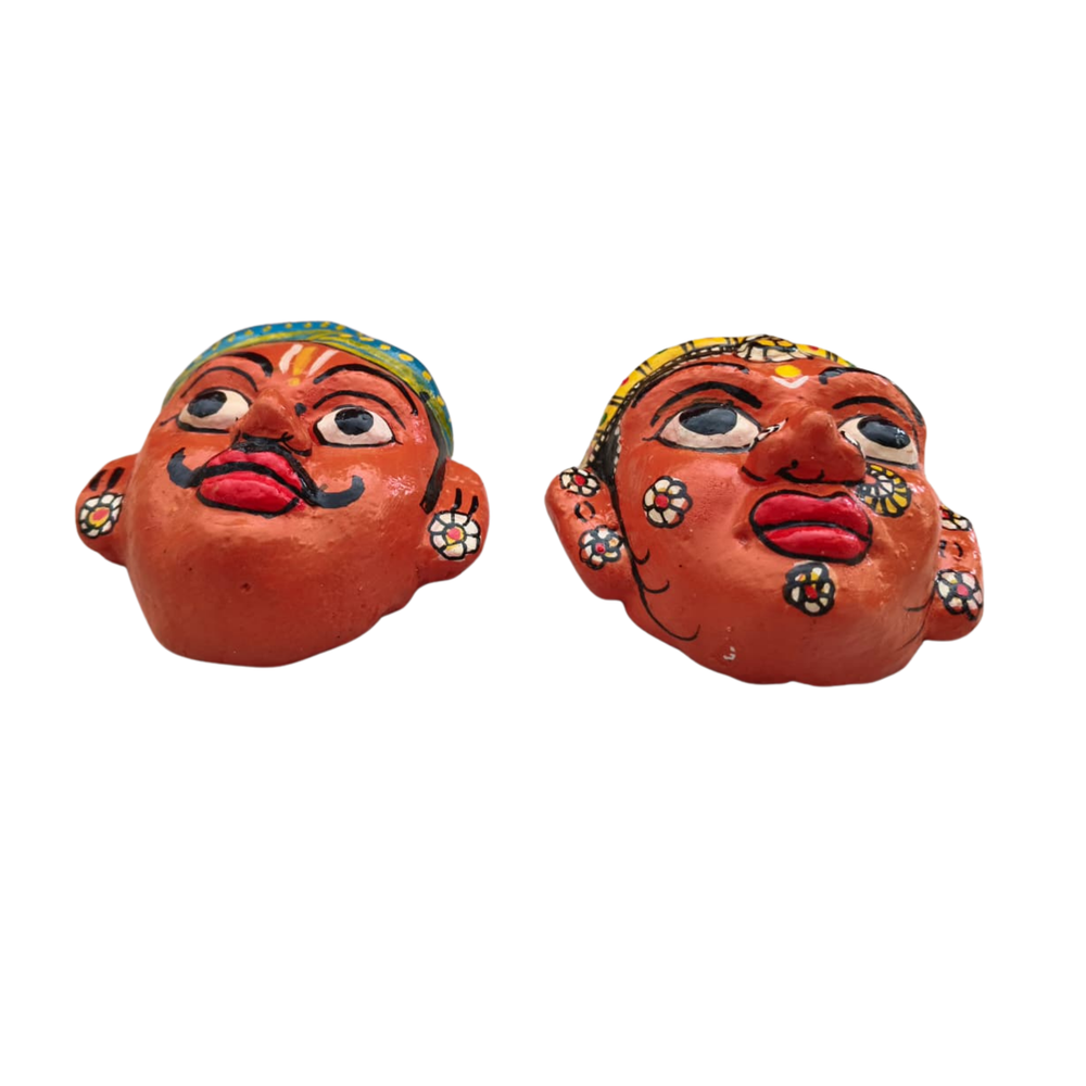 Traditional Cheriyal Art Couple Masks – Rustic Indian Folk Wall Hanging Set   wall decor