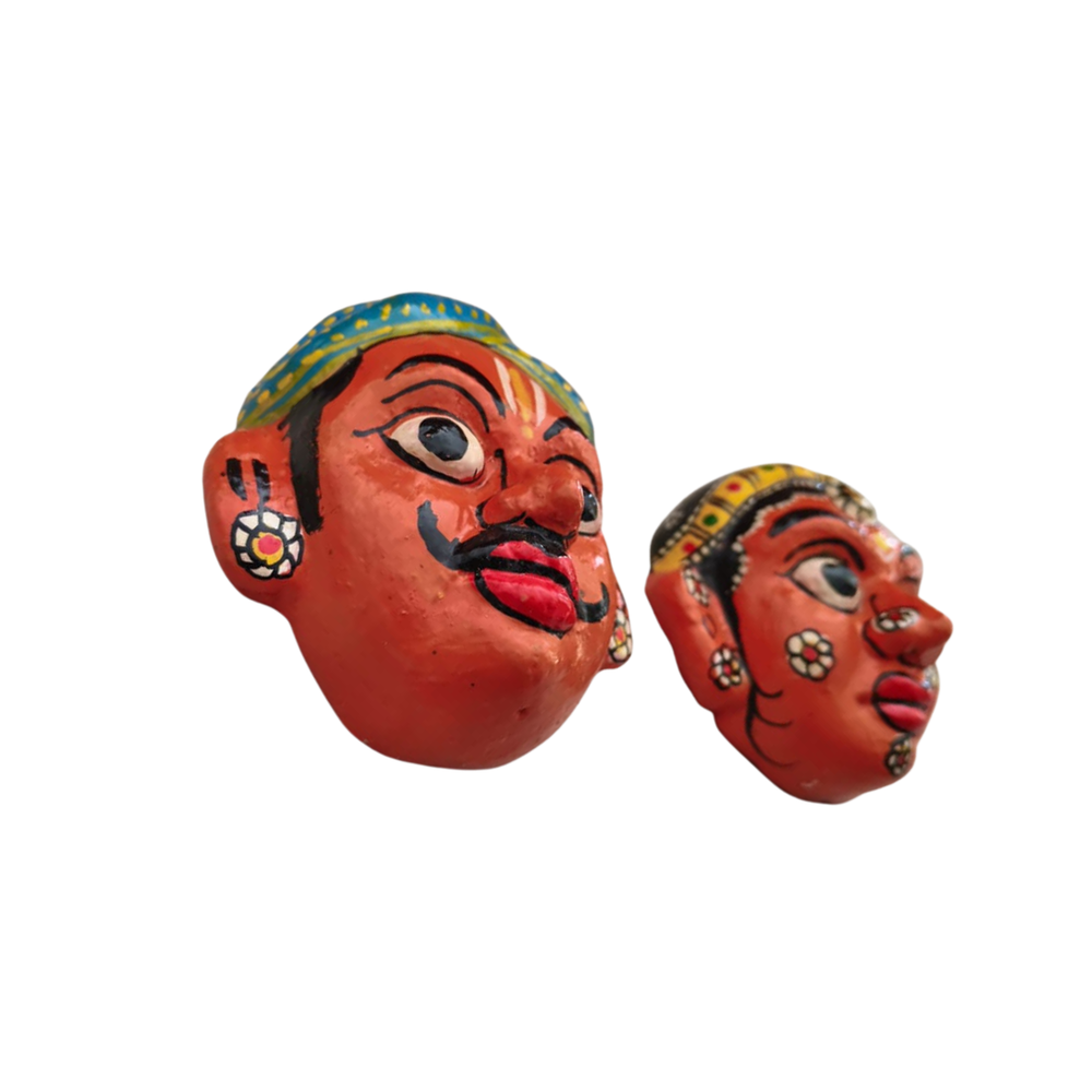 Traditional Cheriyal Art Couple Masks – Rustic Indian Folk Wall Hanging Set   wall decor