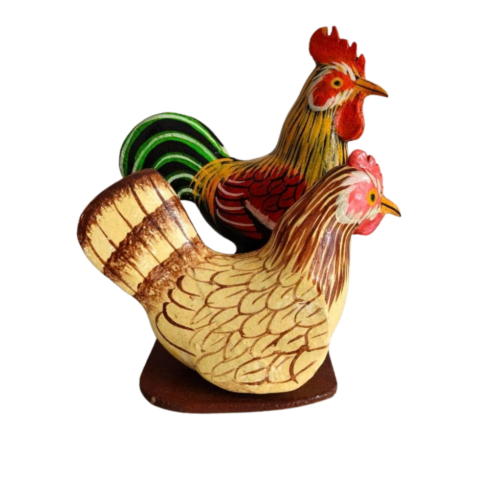 Traditional Telangana Nirmal art rooster hen family wooden toy