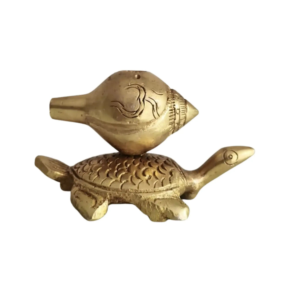 Brass Tortoise Agarbatti Stand with Shankh Holder   Brass Ware