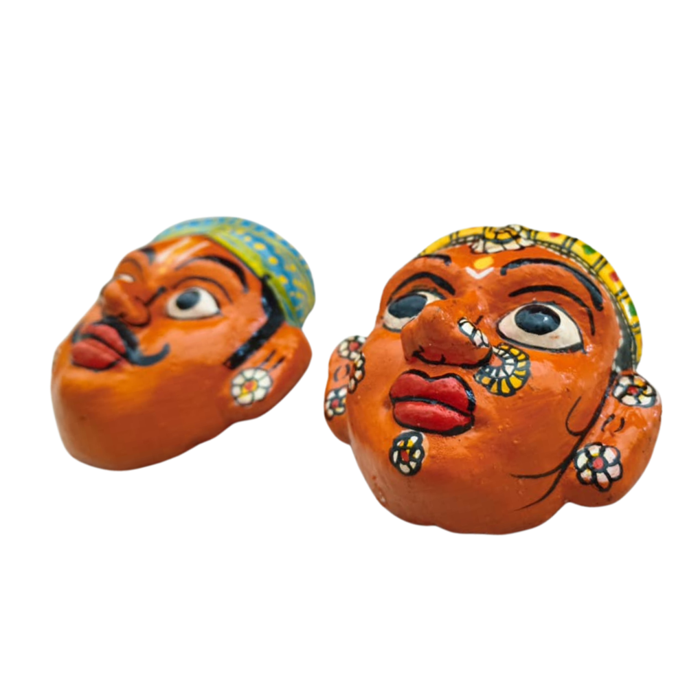 Traditional Cheriyal Art Couple Masks – Rustic Indian Folk Wall Hanging Set   wall decor