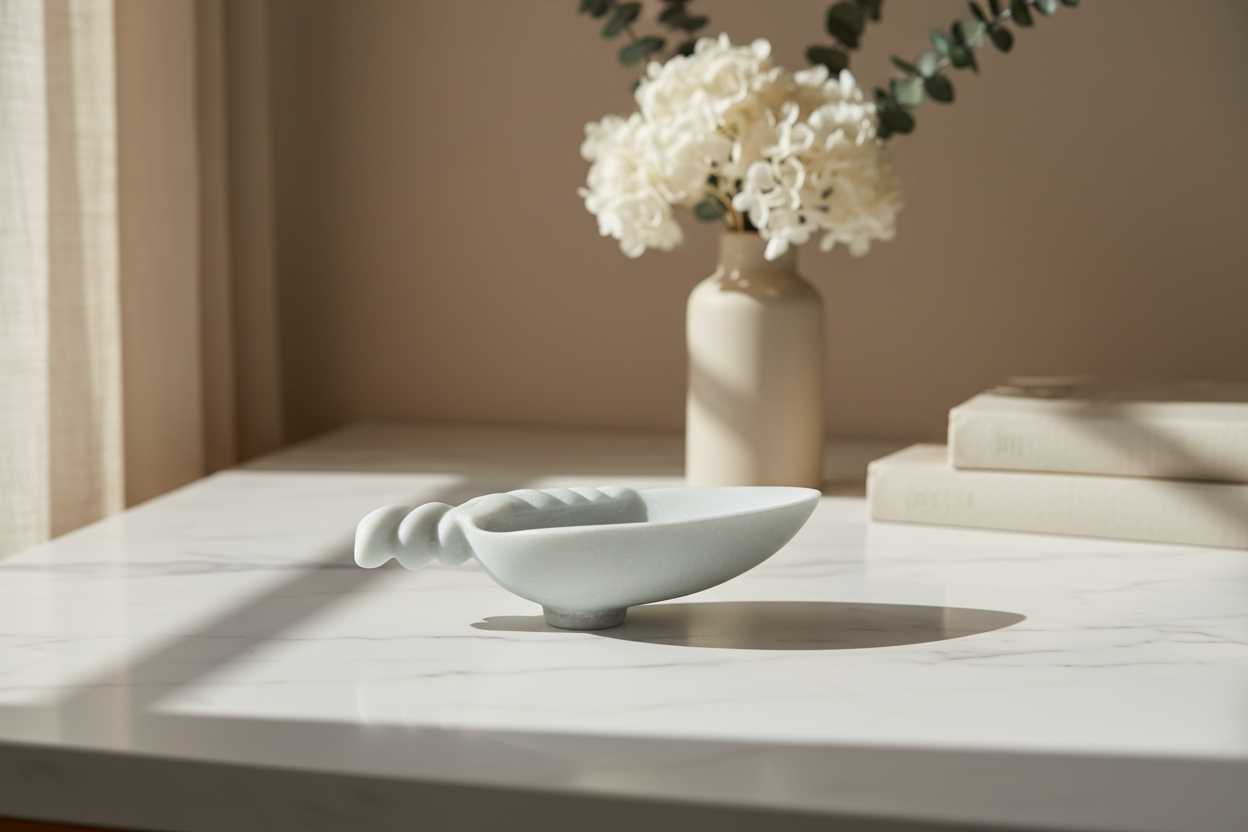 White Marble Decorative Bowl with Handle – Urli & Pooja Diya Bowl   Marble