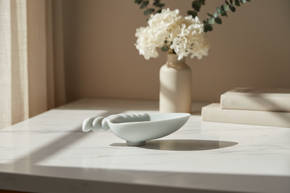 White Marble Decorative Bowl with Handle – Urli & Pooja Diya Bowl   Marble