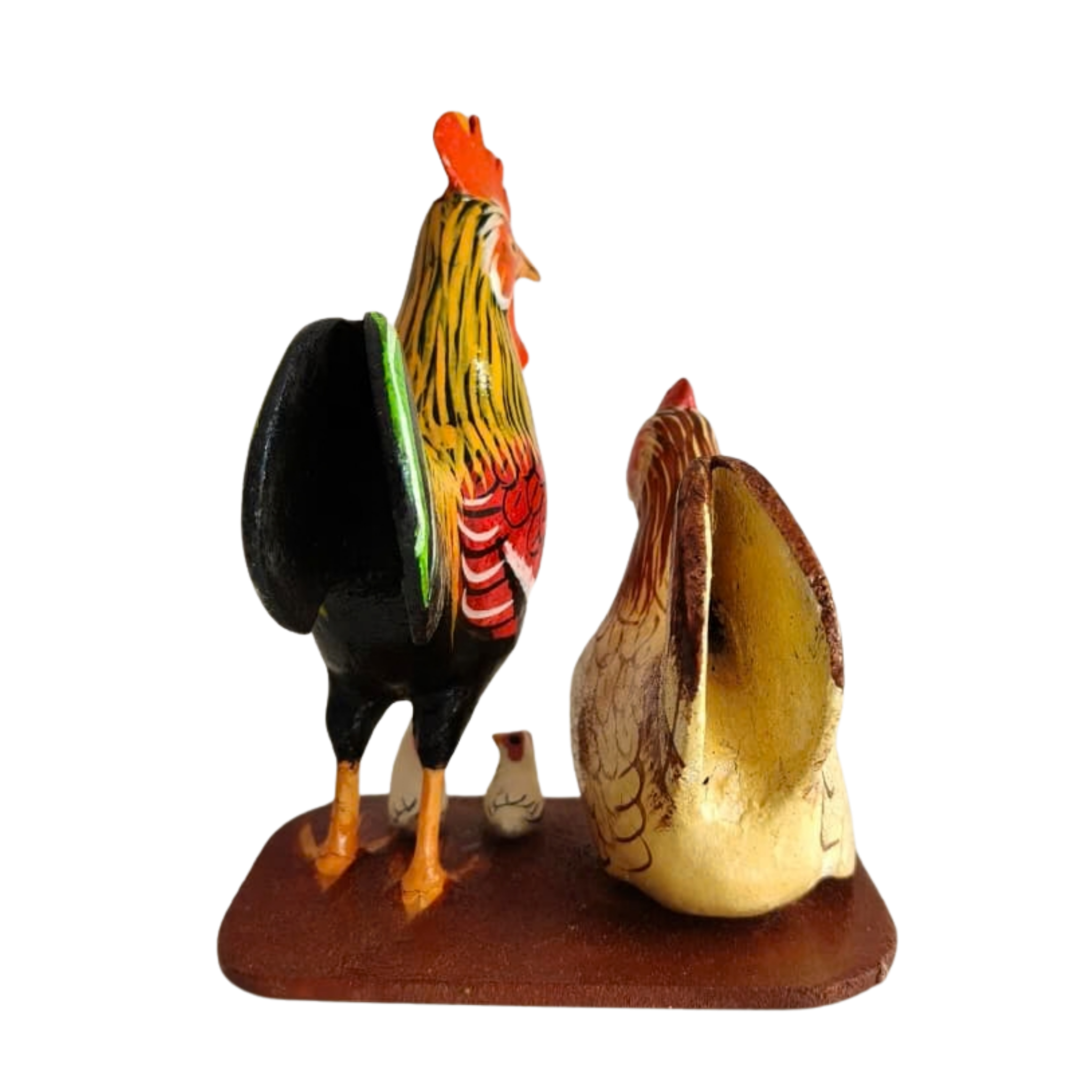 Hand-painted Nirmal rooster and hen family décor showpiece