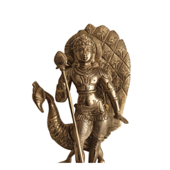 Traditional Lord Kartikeya Statue with Peacock and Vel for Home Temple & Spiritual Decor   Brass Artwork