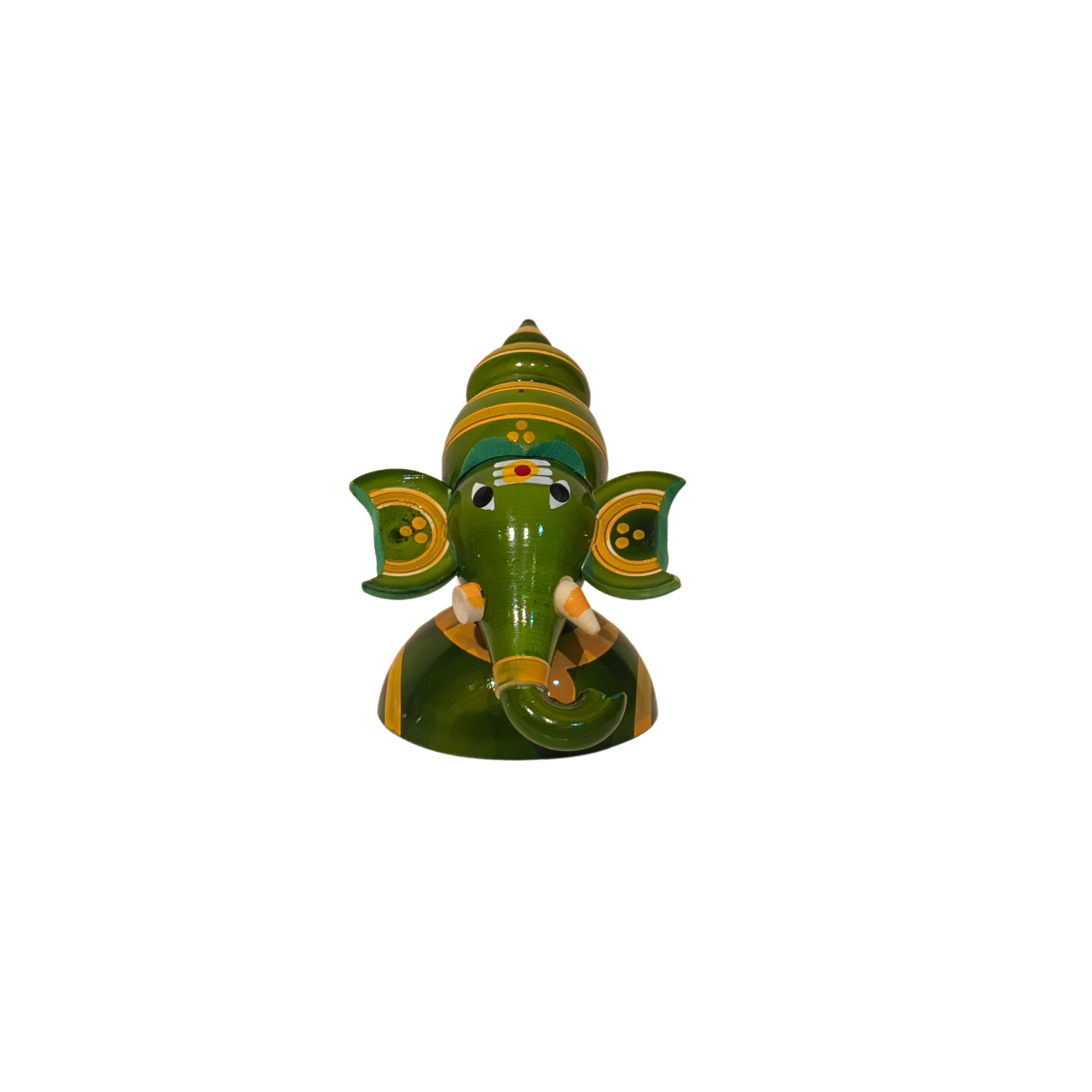 Majestic Etikoppaka Lord Ganesha Bust - Intricate Green Lacquer