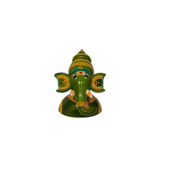 Majestic Etikoppaka Lord Ganesha Bust - Intricate Green Lacquer