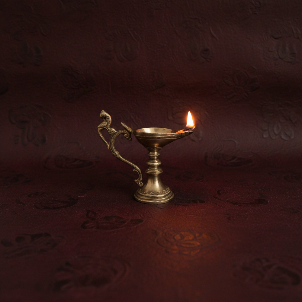 Handcrafted Hanging Brass Peacock Diya – Traditional Mayil Oil Lamp with Link Chain   Brass Artwork