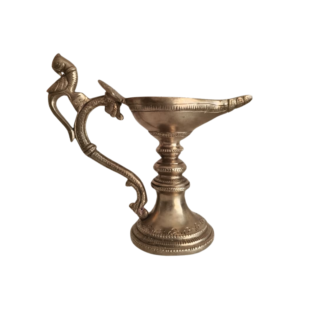 Handcrafted Hanging Brass Peacock Diya – Traditional Mayil Oil Lamp with Link Chain   Brass Artwork