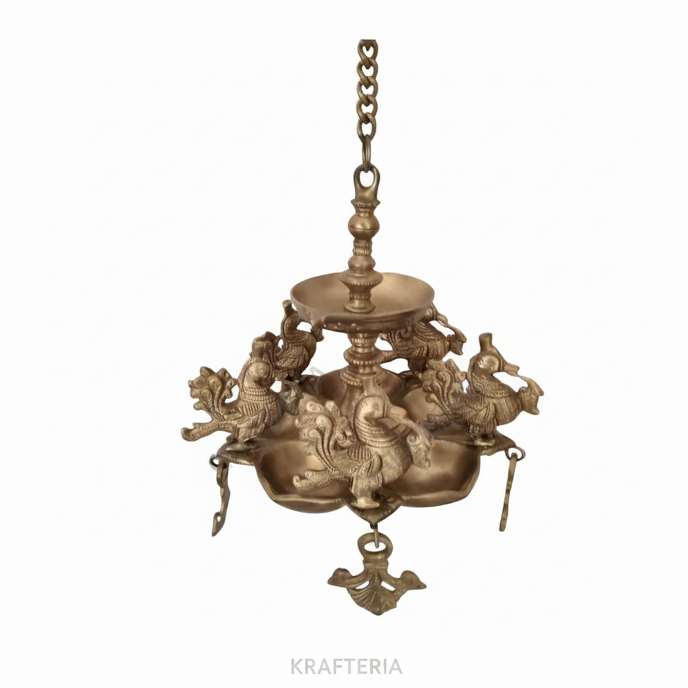 Handmade Ethnic Brass Hanging Diya for Home Entrance & Mandir   Brass Artwork