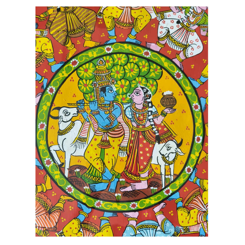 Hand-Painted Ras Leela Cheriyala Painting – Traditional Indian Krishna Wall Art   Cheriyala Painting