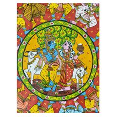 Hand-Painted Ras Leela Cheriyala Painting – Traditional Indian Krishna Wall Art   Cheriyala Painting