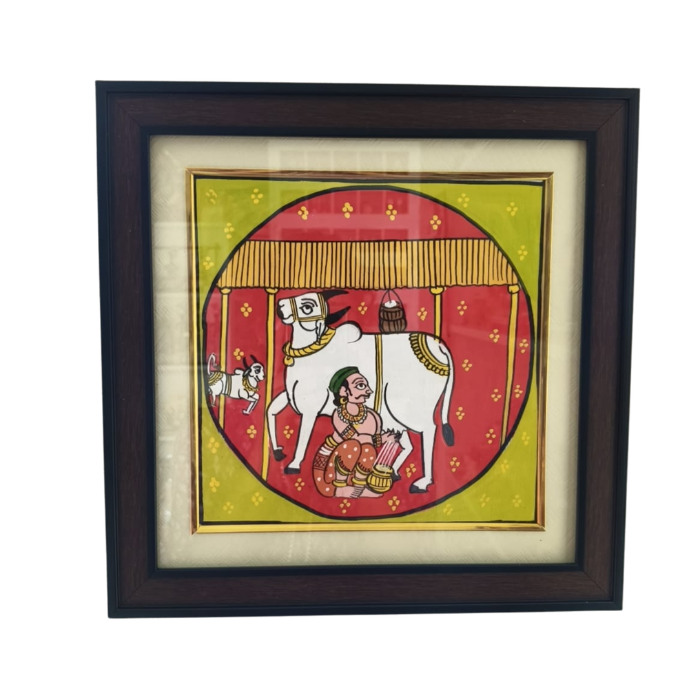 Cheriyal Cow Painting – Traditional Indian Rural Life Folk Art   Cheriyala Painting