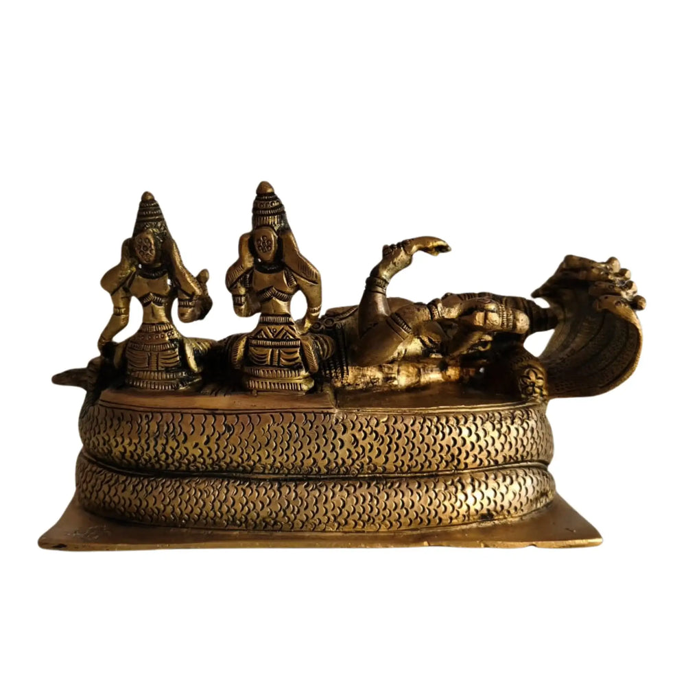 Brass Vishnu Ananta Shesha Statue – Lord Vishnu Resting with Goddess Lakshmi & Bhudevi   Brass Ware