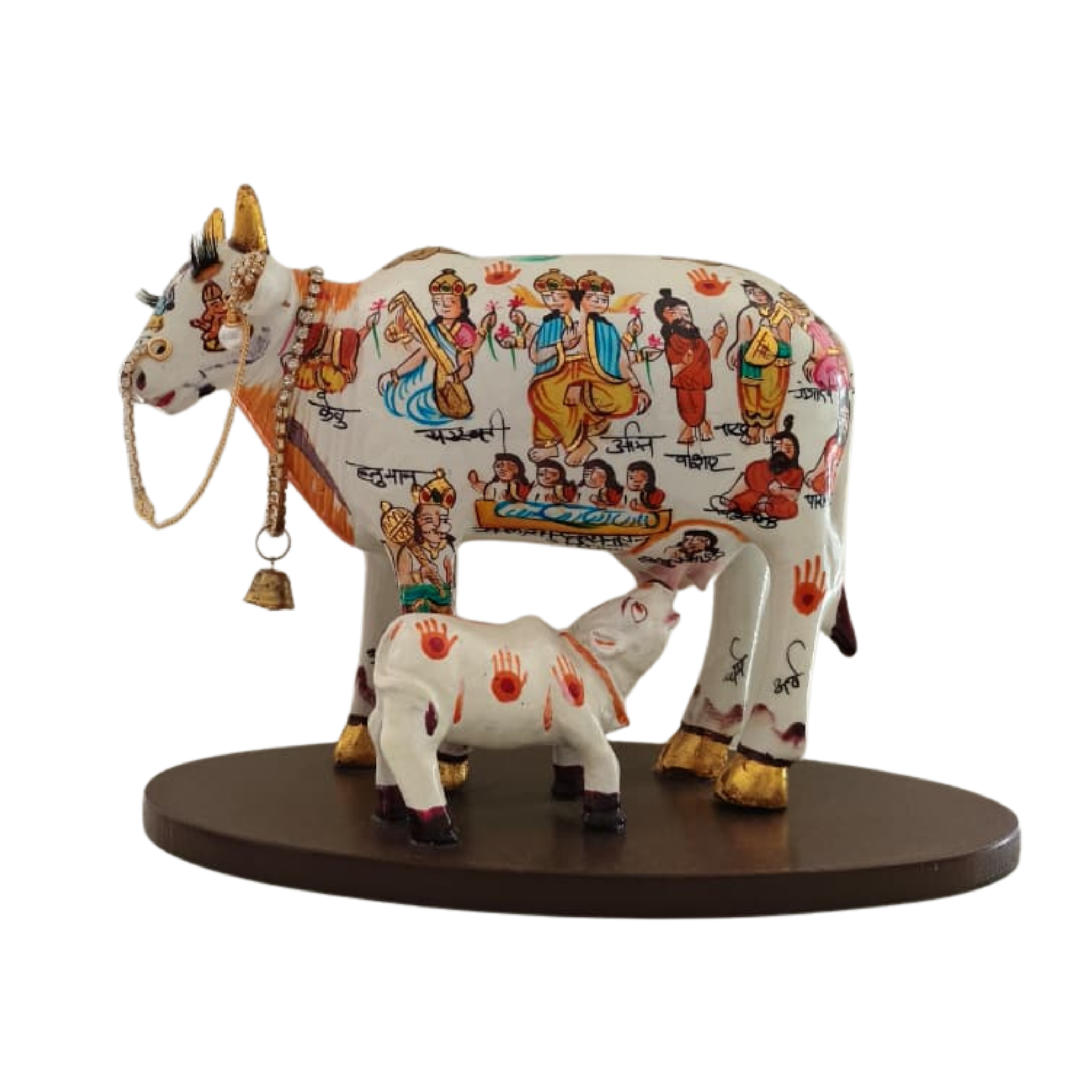 Kamadhenu Resin Cow with Calf | Decorative Spiritual Figurine