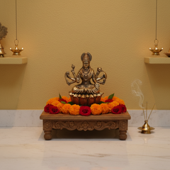 Mahalakshmi Idol with Eight Arms - Goddess of Fortune, Seated on Lotus Base