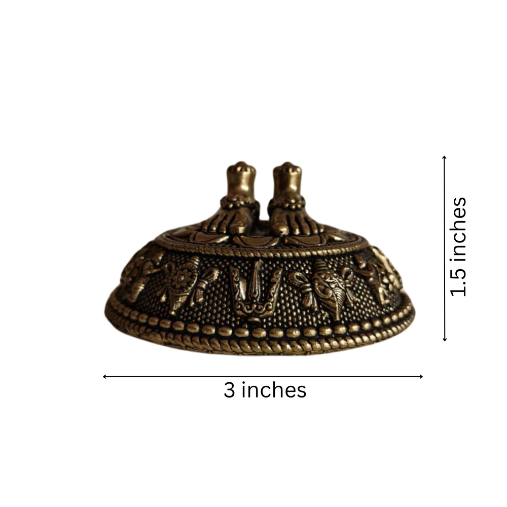 Brass Paduka with Protective Dome – Sacred Divine Footprints for Vastu & Puja   Brass Artwork