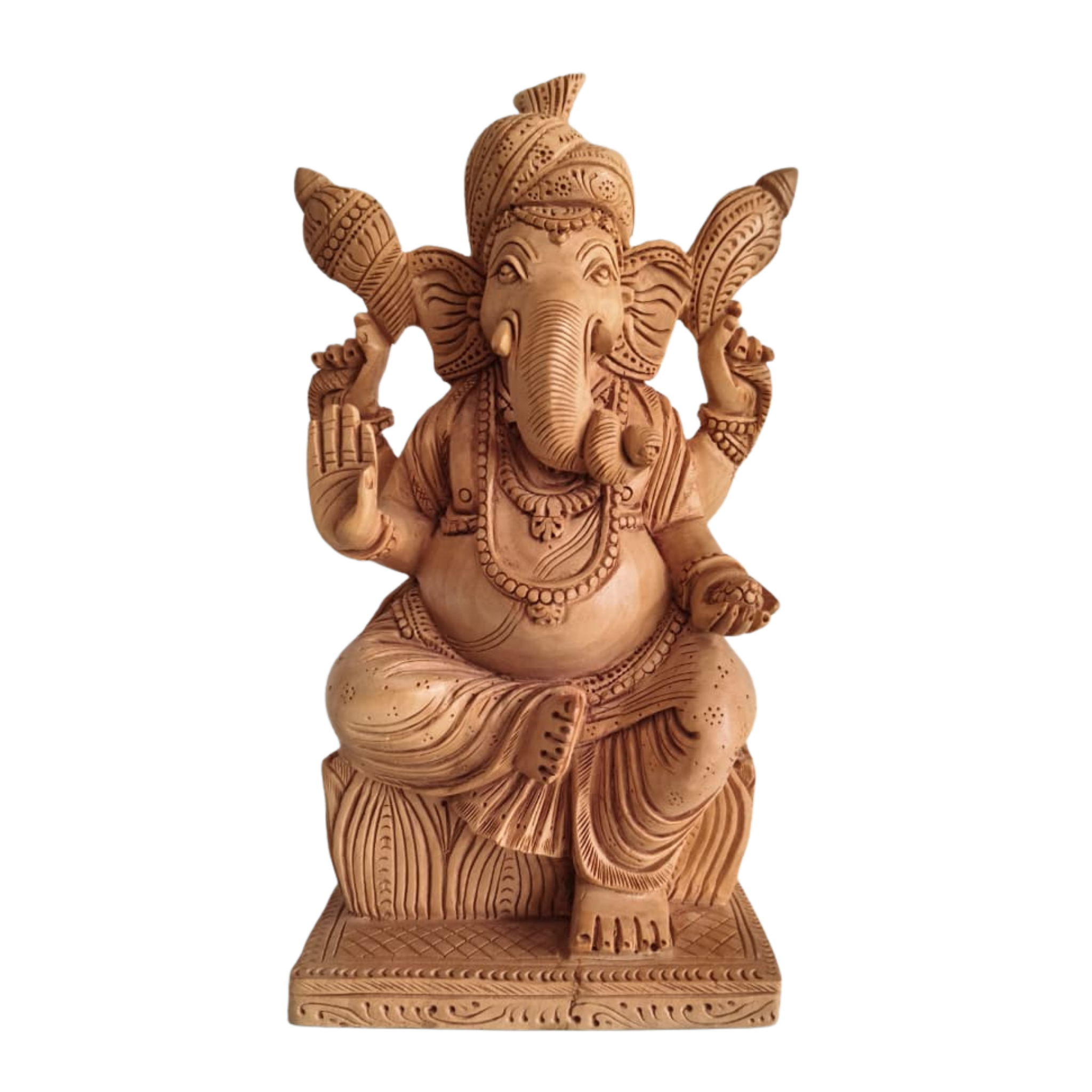 Hand-Carved Wooden Lord Ganesha Statue for Prosperity & Wisdom