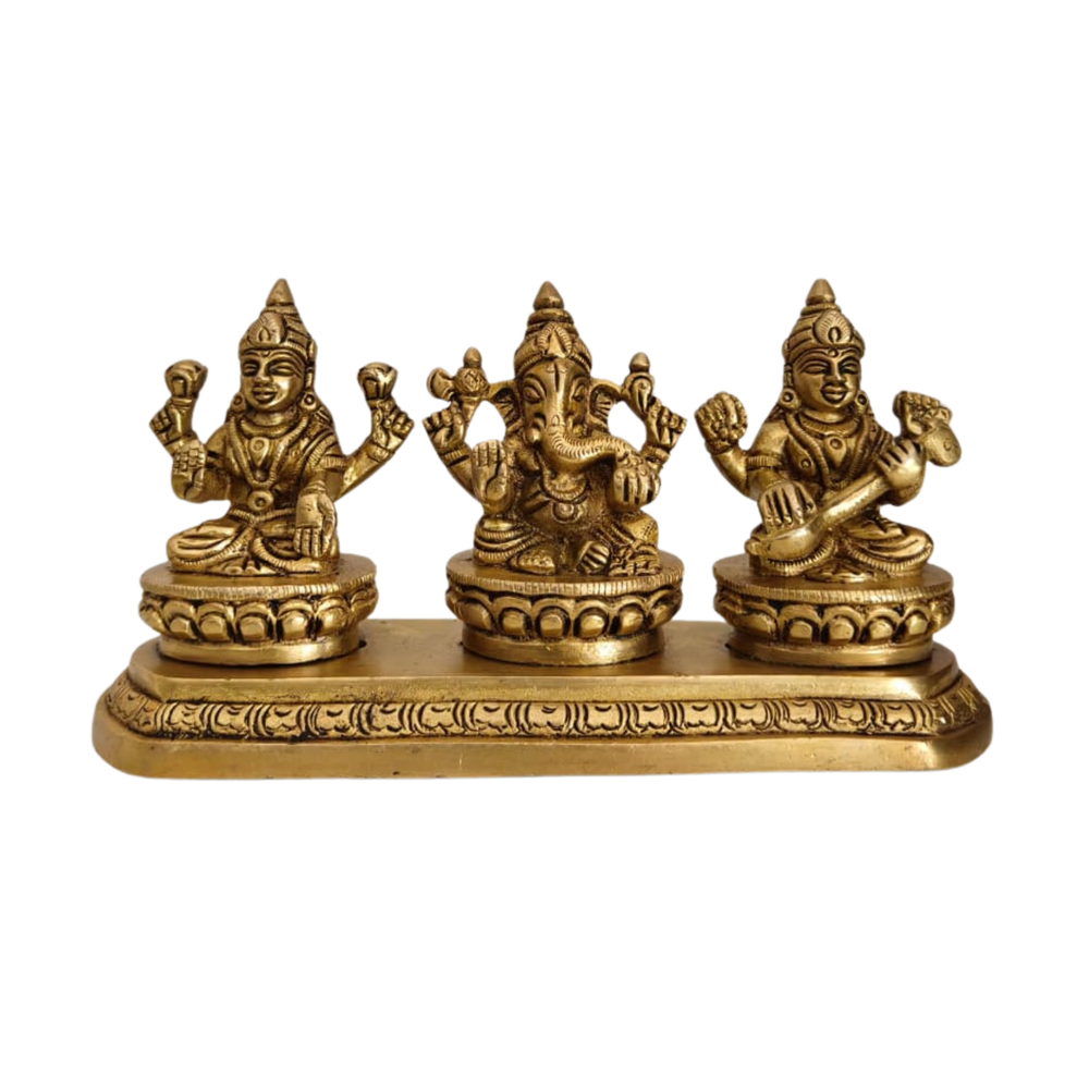 Brass Lakshmi Ganesha Saraswati Set - Divine Trinity Statue for Wealth   Brass Artwork