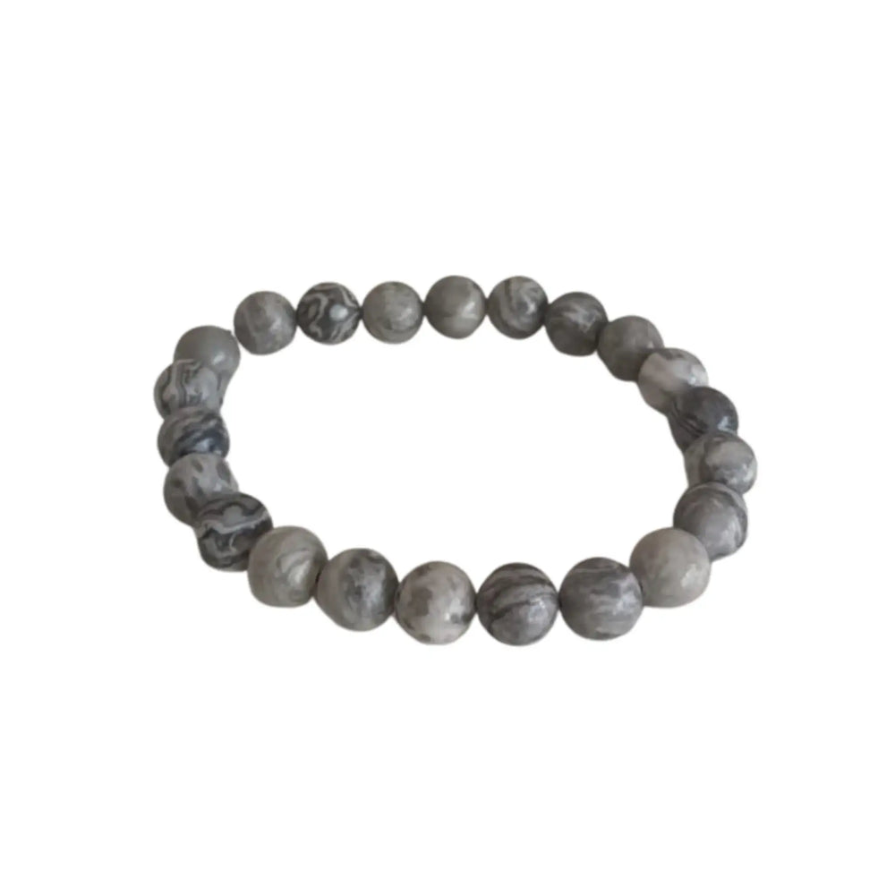 Picasso Jasper Beaded Bracelet – Gray Stone Healing Bracelet   Fashion
