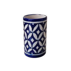 Geometric Blue Pottery Pen Stand | Contemporary Desk Organizer