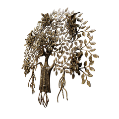 Handmade brass tree of life wall art decor, a detailed metal hanging sculpture.