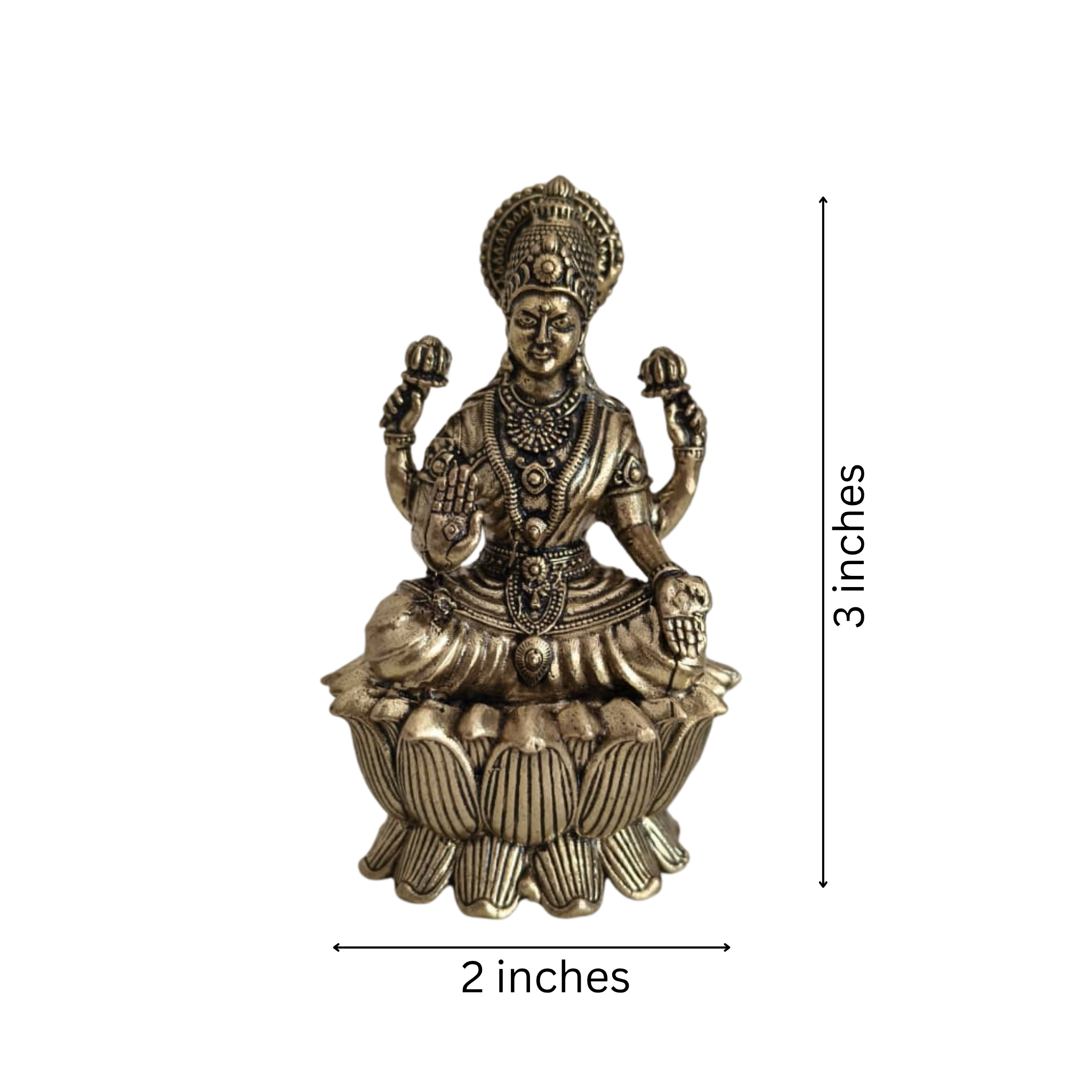 Brass Goddess Lakshmi Idol Seated on Lotus