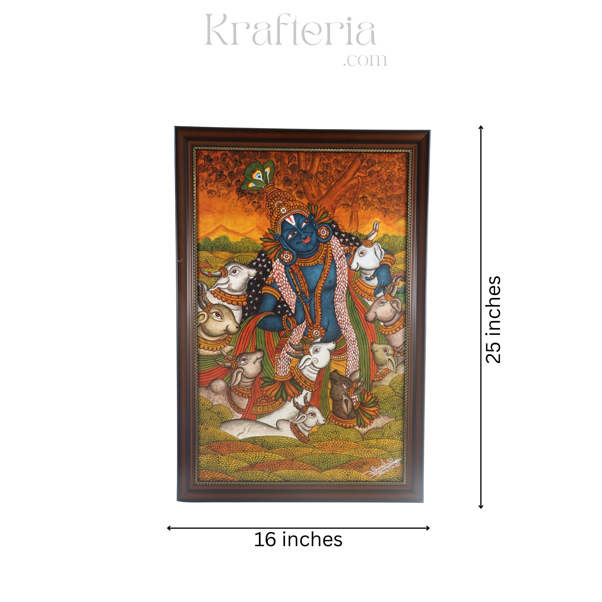 Kerala Mural Painting – Krishna in Vrindavan with Cows