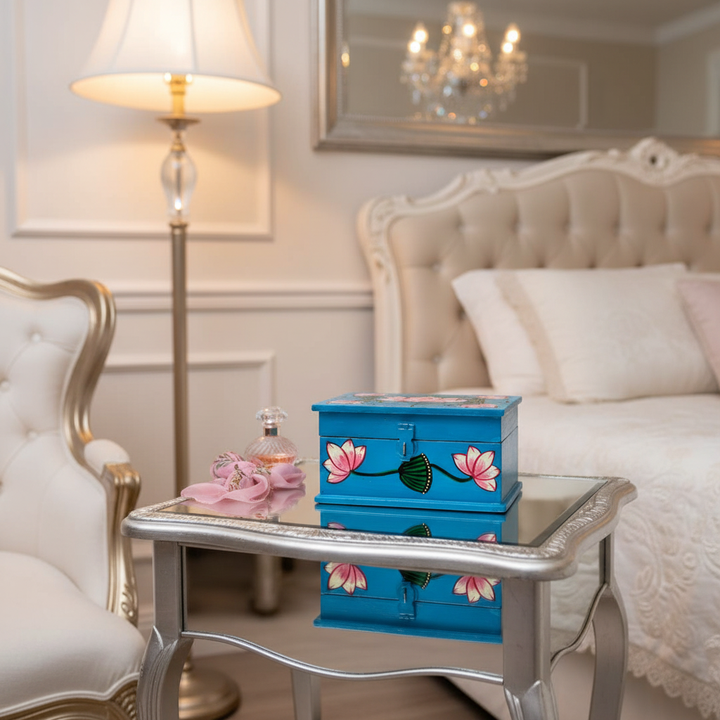 Sacred Cows and Lotus Flowers - Traditional Indian Pichwai Art Wooden Box