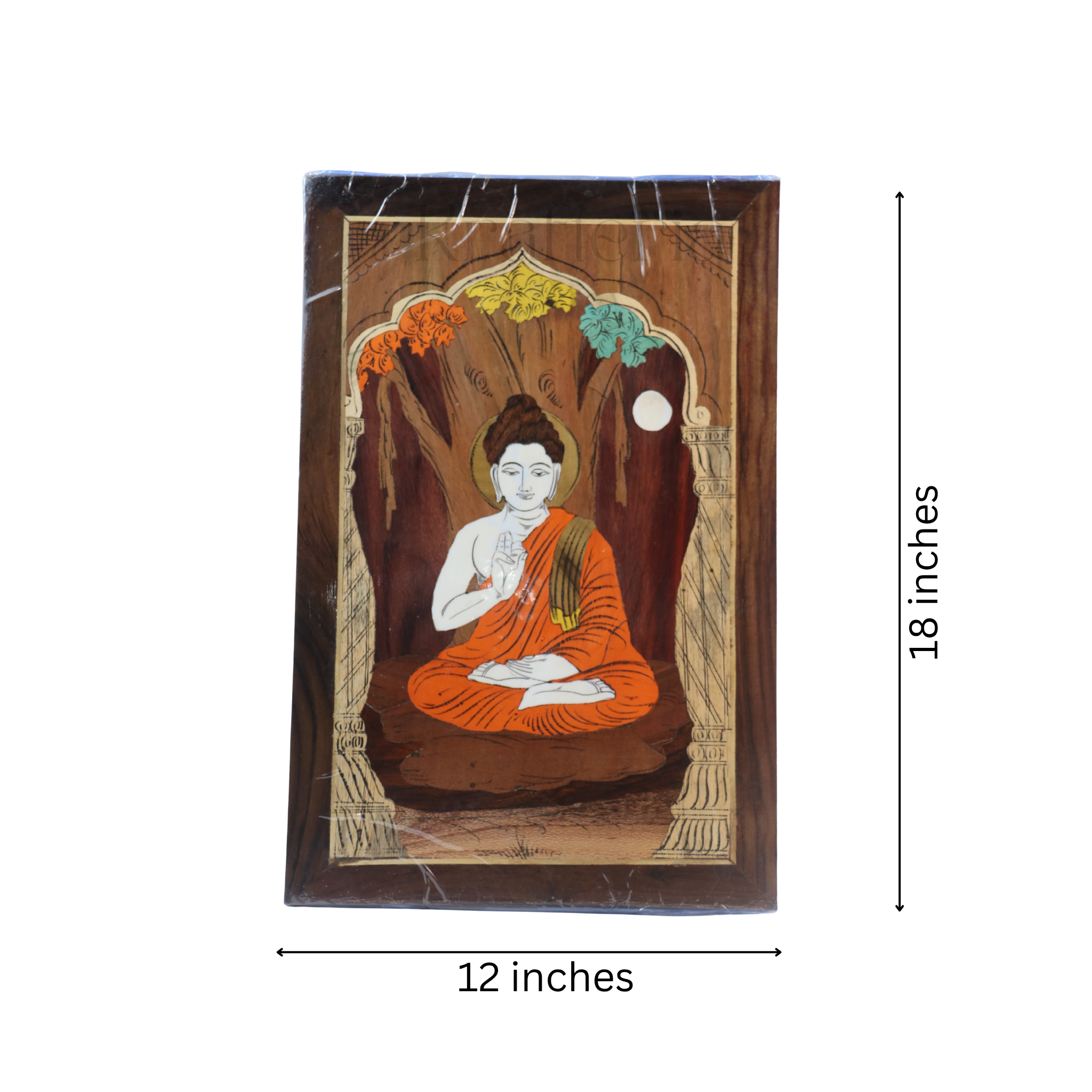 Divine Buddha Photo Frame in Rosewood Inlay – Ethnic Spiritual Wall Decor