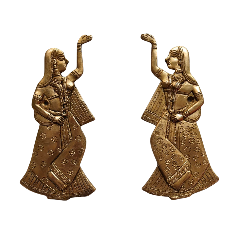Brass Traditional Indian Dancer Wall Accents – Pair of 2   Brass Artwork