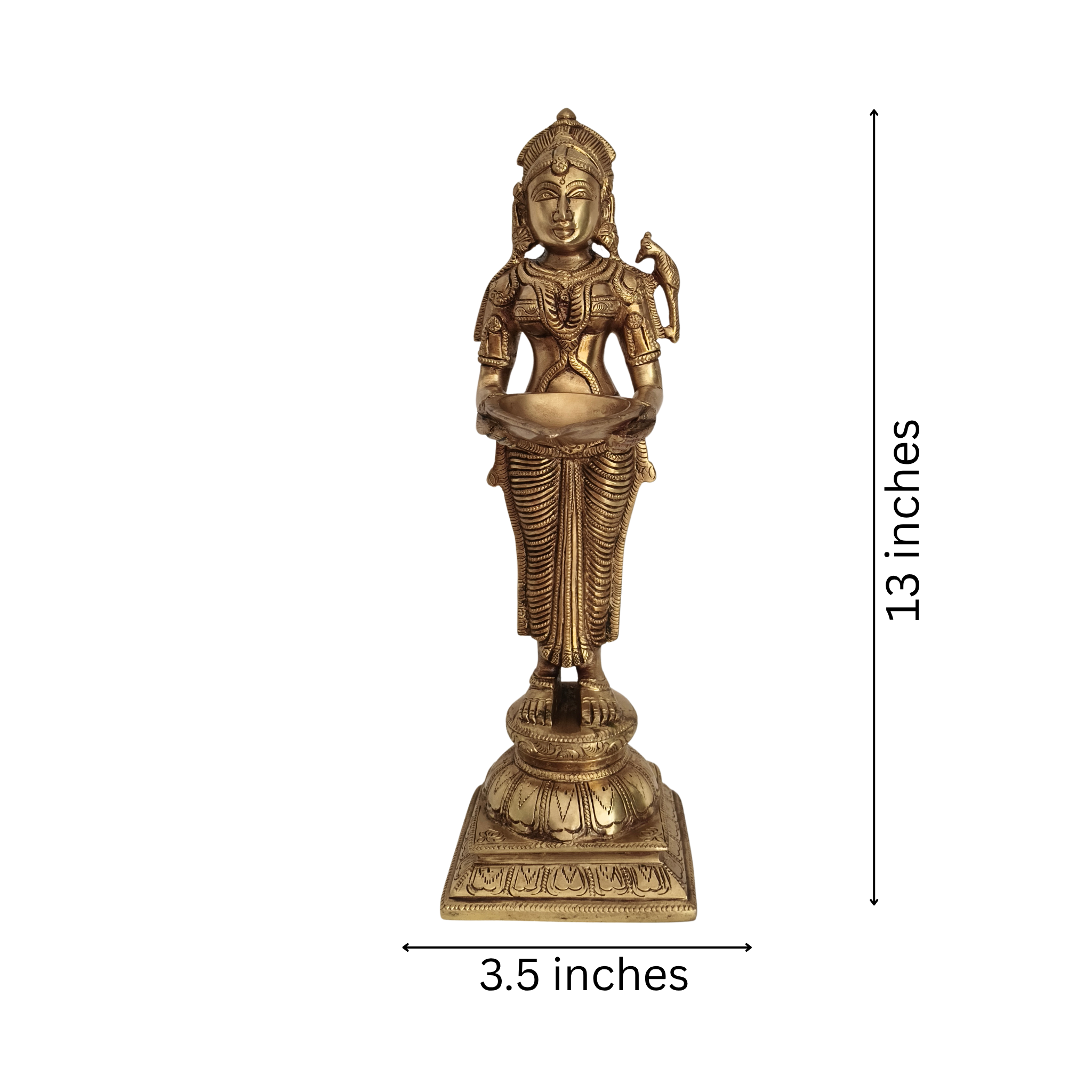 Elegantly Sculpted Brass Deepa Lakshmi (Lady with Lamp) Statue