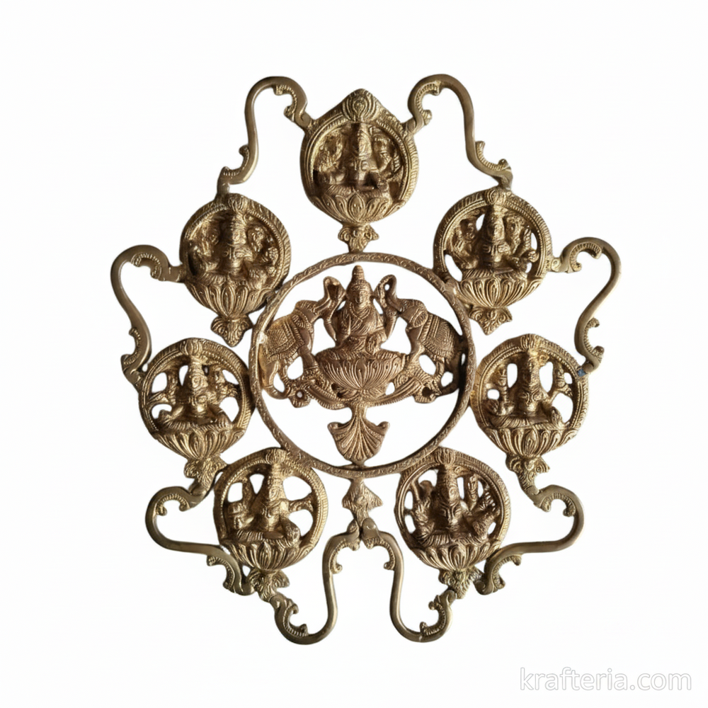 Divine Brass Ashta Lakshmi Wall Hanging – Handcrafted 8 Forms of Wealth Mandala   Brass Artwork
