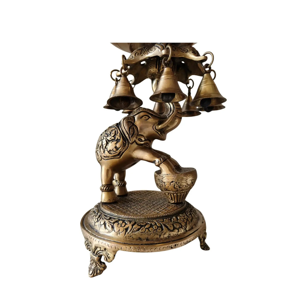 Brass Elephant Urli with Bells - Traditional Indian Decorative Bowl   Brass Ware