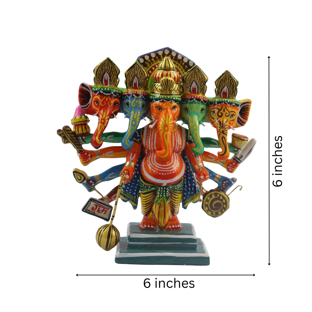 Handcrafted Panchamukhi Ganesha – Auspicious Idol for Pooja & Gifting   Wooden Lacquerware