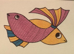 The Twin Currents – Vibrant Hand-Painted Gond Fish Art   Paintings