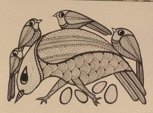 The Guardian’s Nest – Intricate Tribal Folk Art Print   Paintings