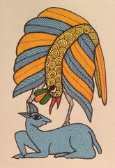 Handmade Gond Art Birds Card – Traditional Indian Folk Painting with Love Bird Design   Paintings