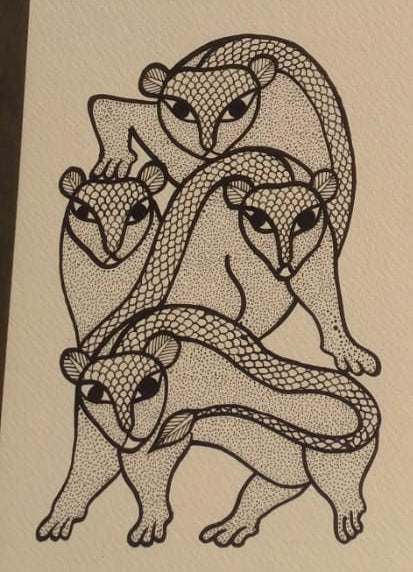 Intertwined Creatures Line Art | Elegant Abstract Wildlife Illustration   Paintings