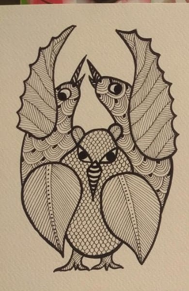 The Wise Sentinel – Authentic Gond Owl & Birds Tribal Art   Paintings