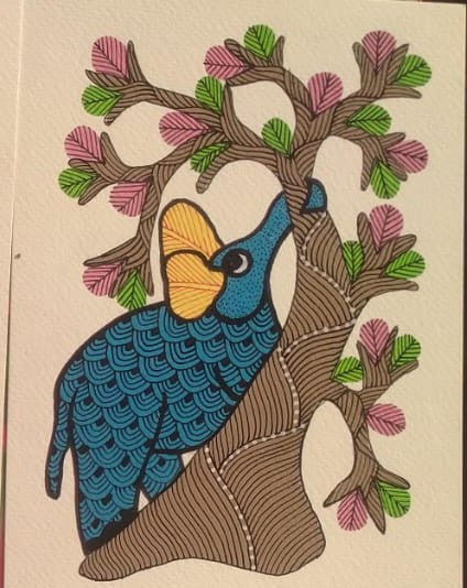 Authentic Gondi Elephant in Nature’s Realm - Gond Painting   Paintings