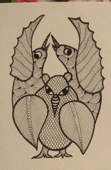 The Wise Sentinel – Authentic Gond Owl & Birds Tribal Art   Paintings