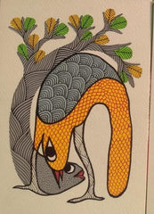The Meeting of Elements – Colorful Gond Bird and Fish Tribal Art   Paintings